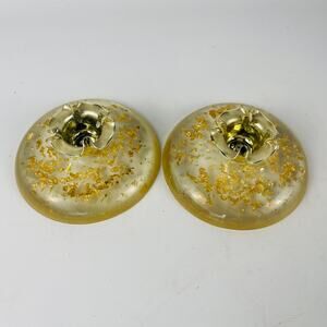 Clear Lucite Tapered Candle Holders Gold Flake Confetti Vintage MCM 3 1/2”